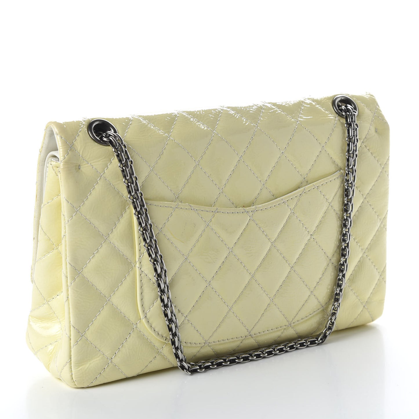 Distressed Patent Quilted 2.55 Reissue Flap 227 White