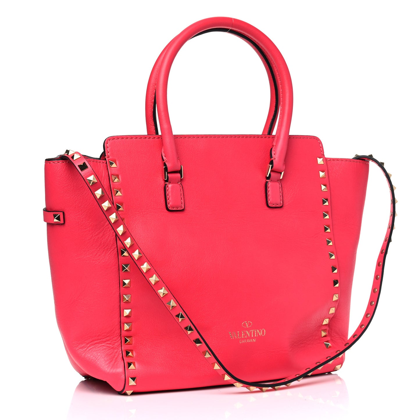 Vitello Rockstud Double Handle Tote Raspberry