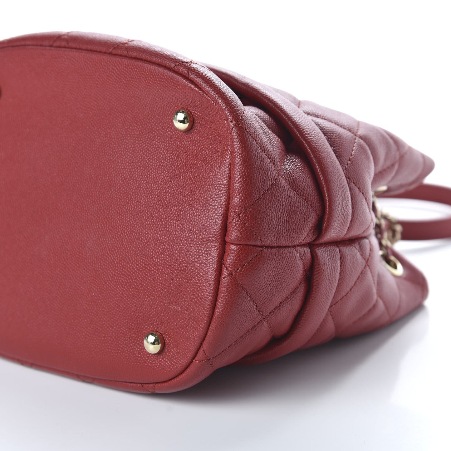 Caviar Quilted Rolled Up Bucket Drawstring Bag Red