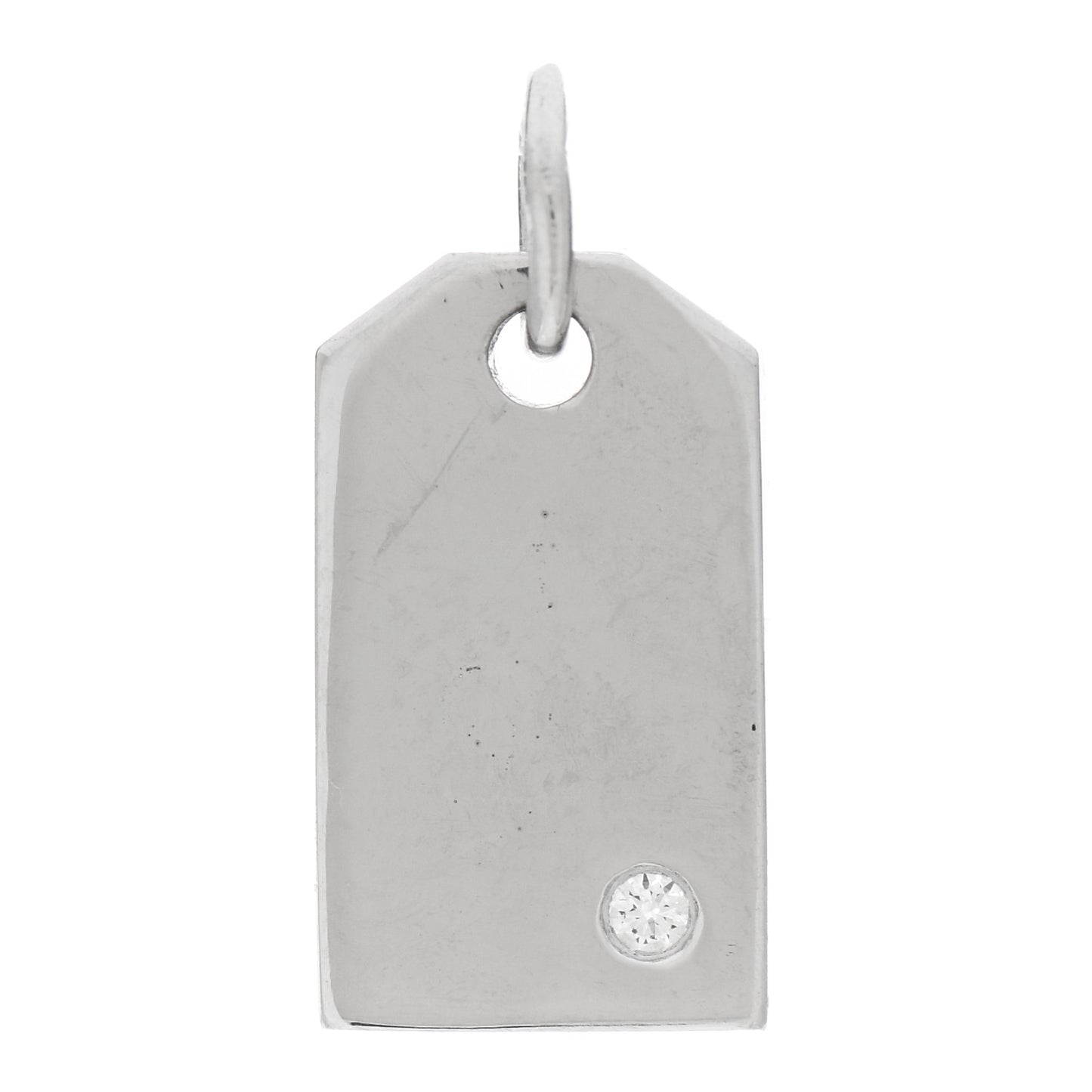 18K White Gold Diamond Tag Charm Pendant