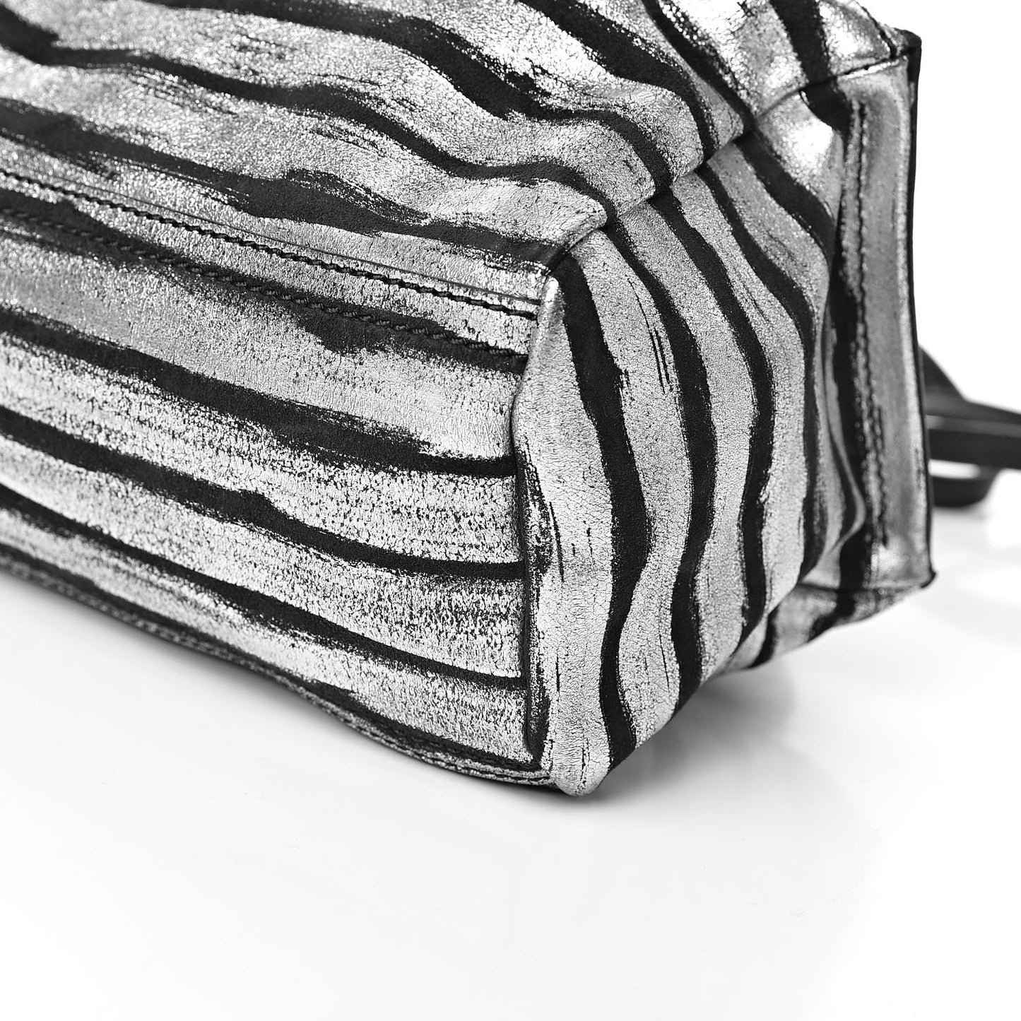 Metallic Calfskin Striped Mini Pandora Black Silver