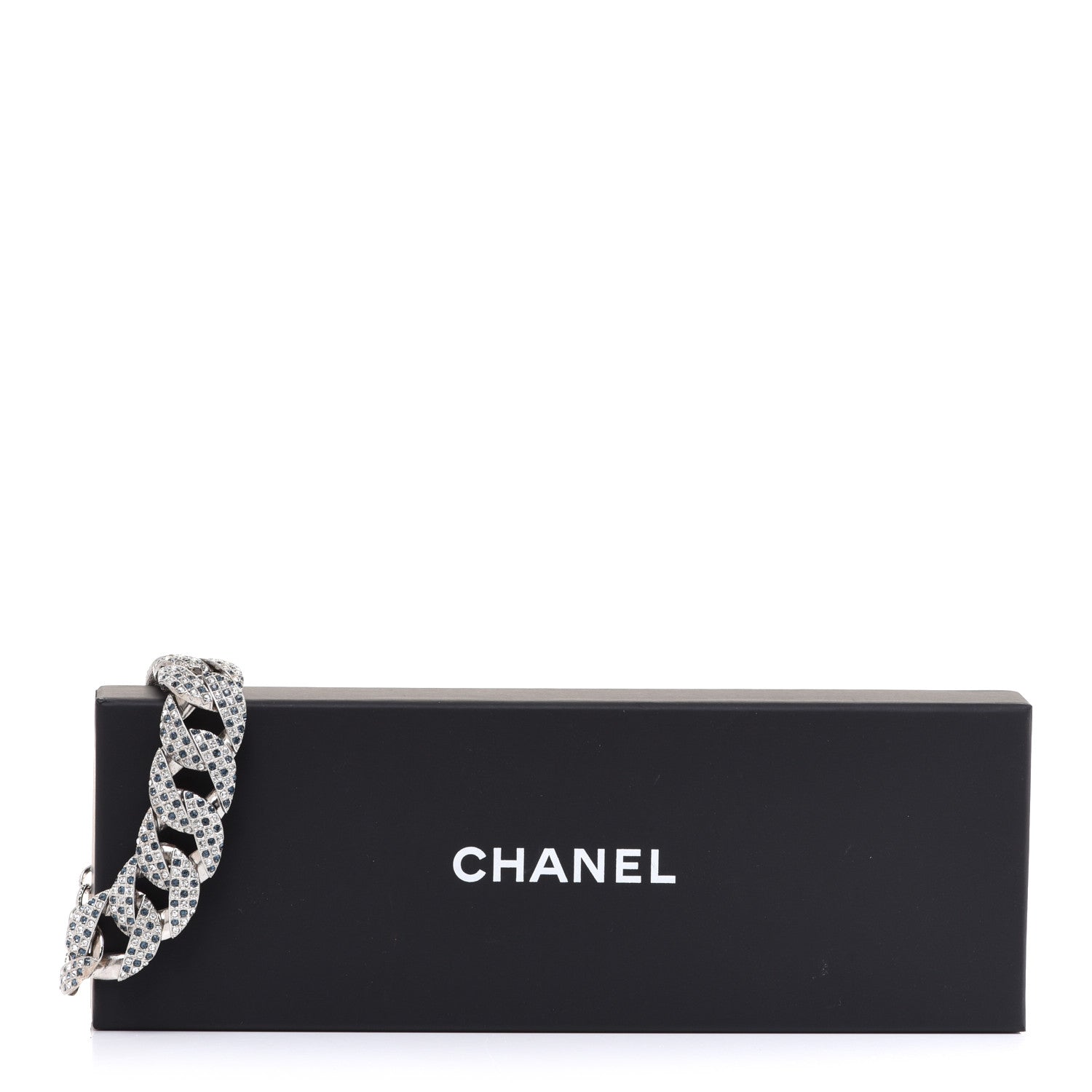Chanel Crystal Chain Link CC Bracelet Silver Blue 6 of 6