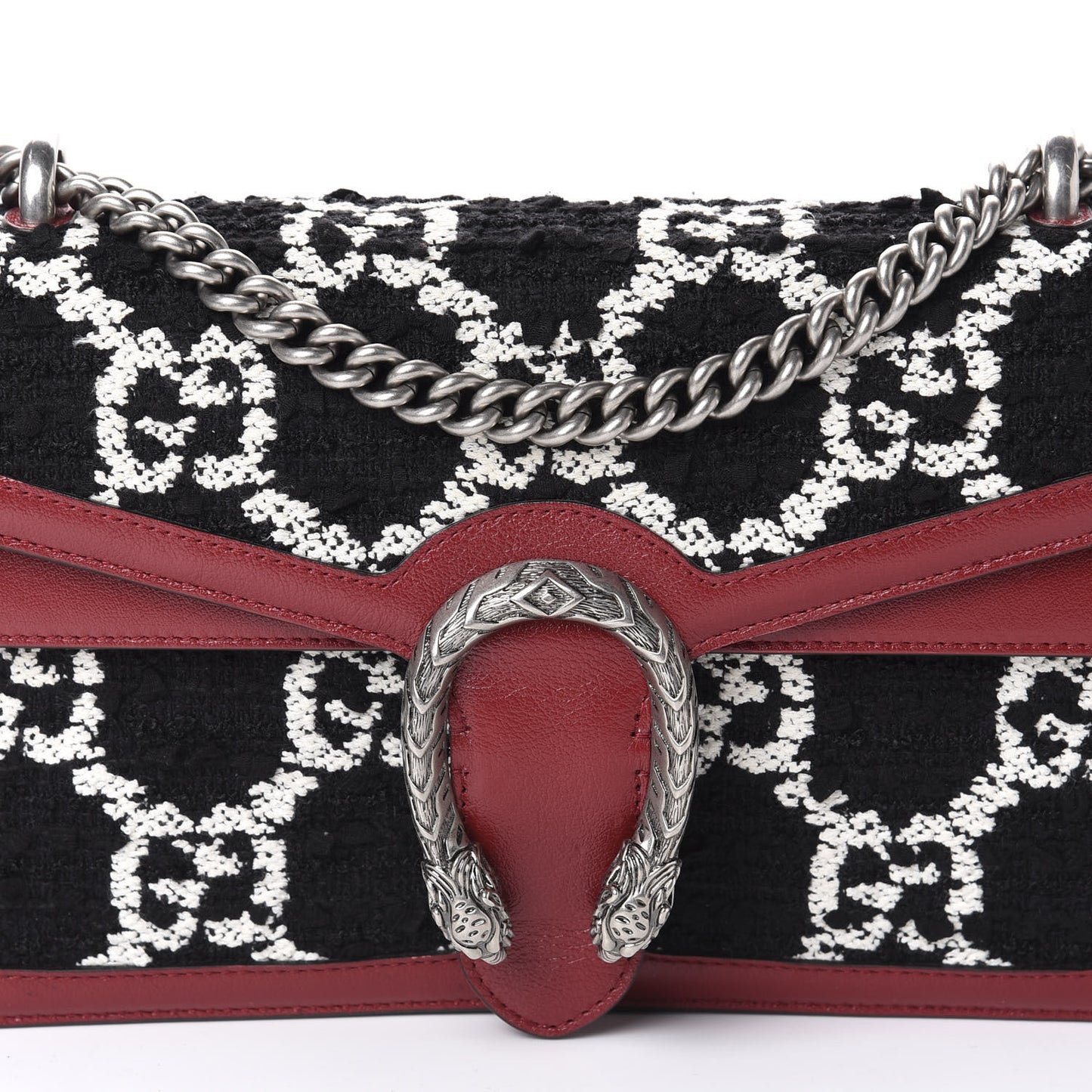 Tweed GG Monogram Small Dionysus Shoulder Bag Black White Romantic Cherry