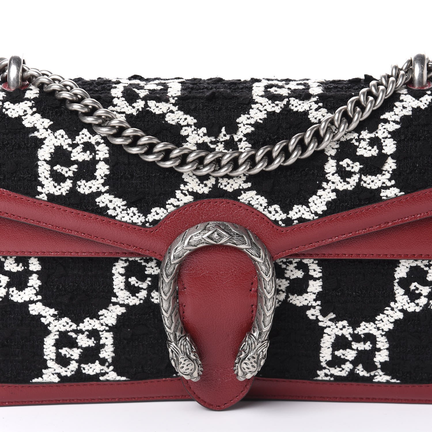 Gucci Tweed GG Monogram Small Dionysus Shoulder Bag Black White Romantic Cherry 11 of 11