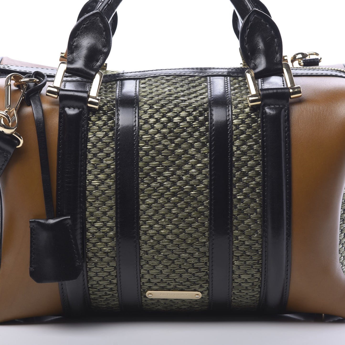 Calfskin Raffia Prorsum Bowling Bag Green Brown