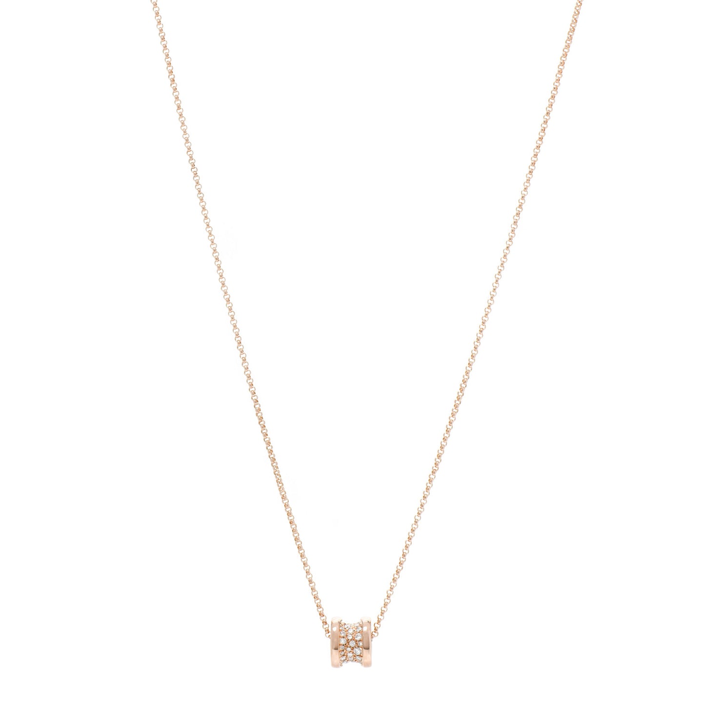 18K Rose Gold Diamond Small B.Zero1 Pave Pendant Necklace