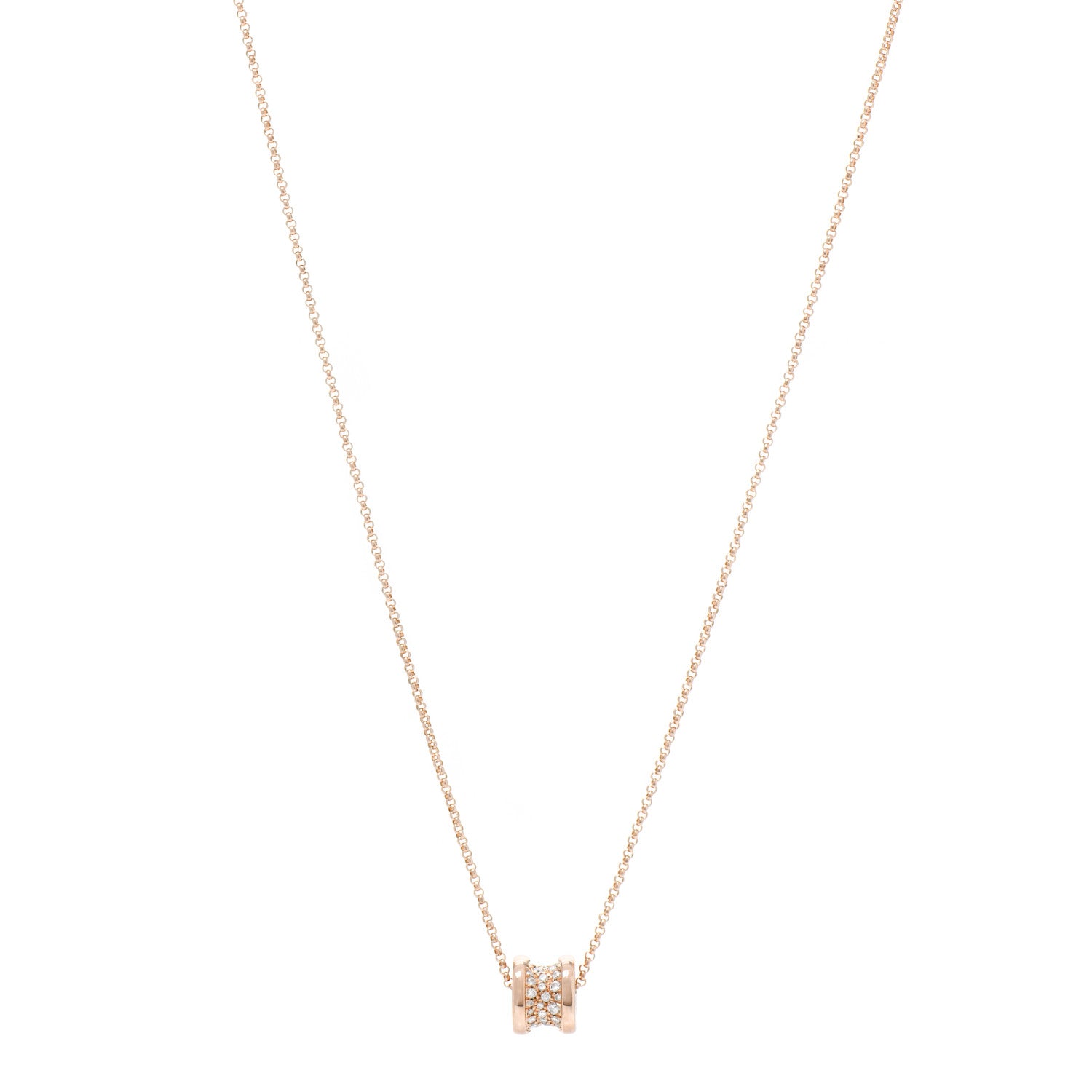 Bulgari 18K Rose Gold Diamond Small B.Zero1 Pave Pendant Necklace 1 of 9