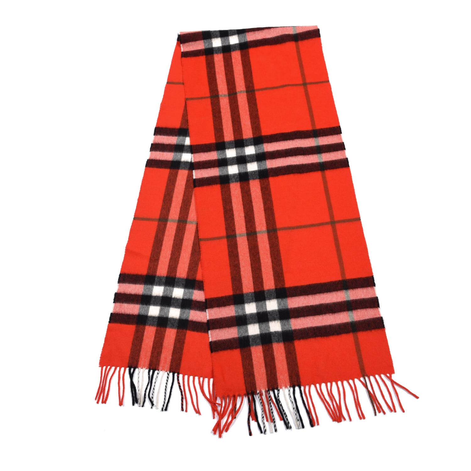 Burberry Cashmere Giant Check Fringe Scarf Military Red 2 of 4
