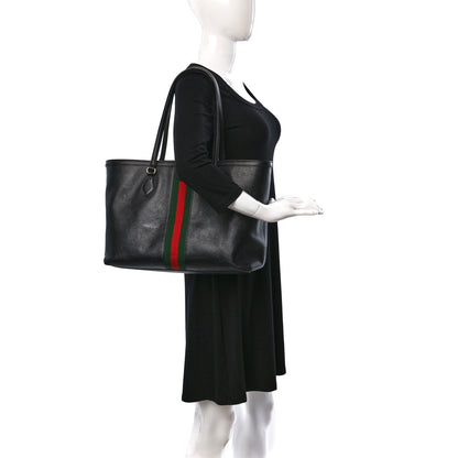 Gucci Textured Calfskin Web Medium Ophidia Shopping Tote Black 2 of 11