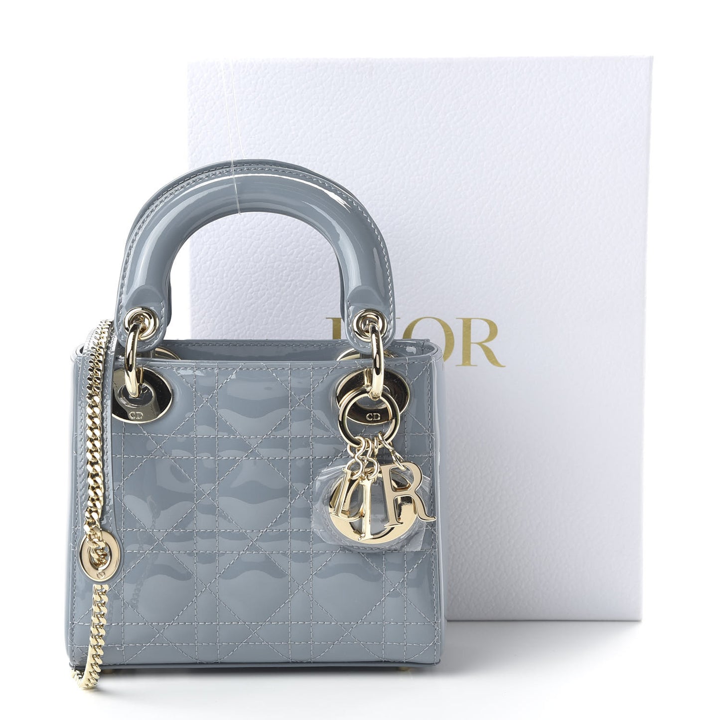 Patent Cannage Mini Lady Dior Light Blue