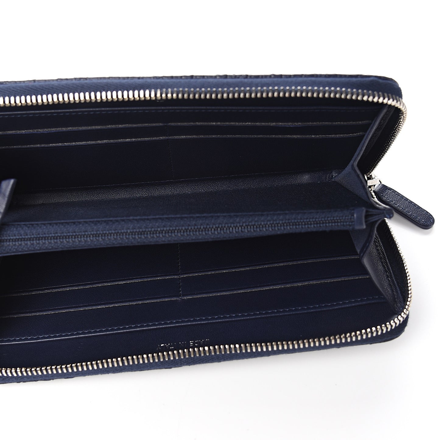 Woven Lambskin Quilted Large Zip Around Wallet Navy