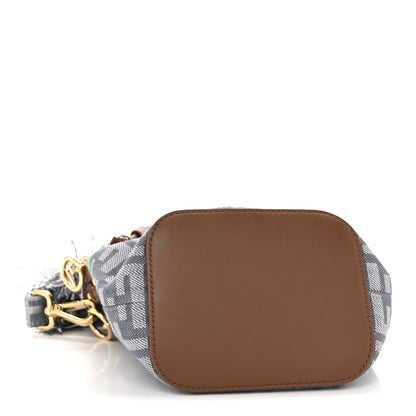 Fendi Denim Effect Fabric FF Jacquard Vitello Mini Mon Tresor Bucket Bag Blue Brown 4 of 10