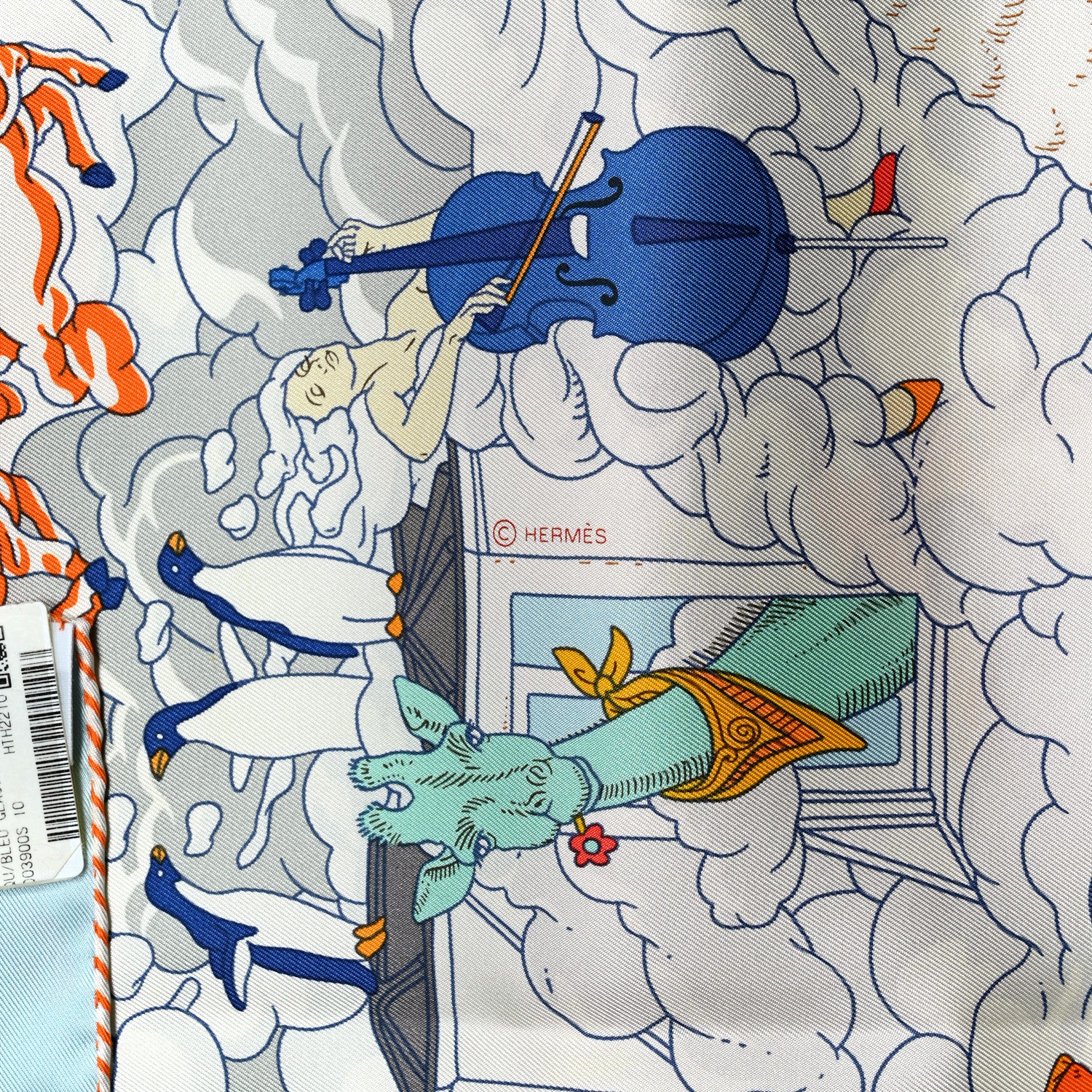 Hermes Silk Sur Mon Nuage Scarf 90 Creme Bleu Clair 4 of 6