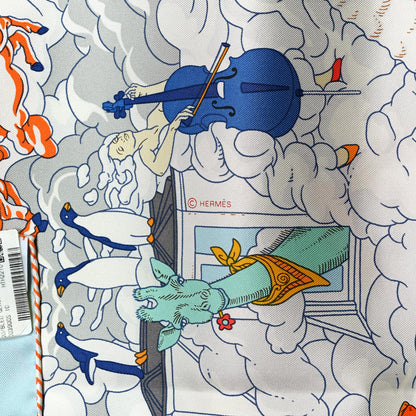 Hermes Silk Sur Mon Nuage Scarf 90 Creme Bleu Clair 4 of 6