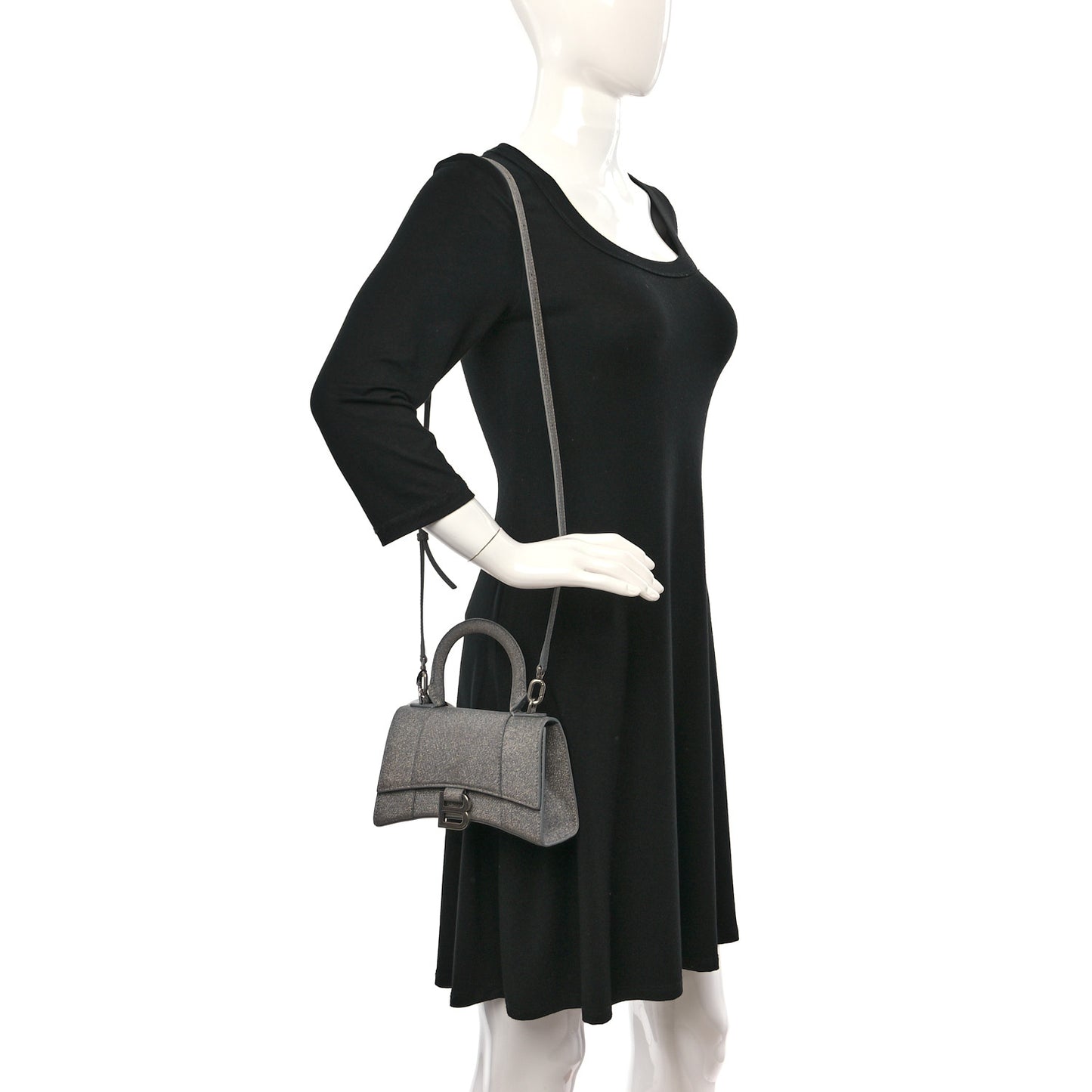 Glitter Fabric Hourglass Top Handle Bag XS Grey