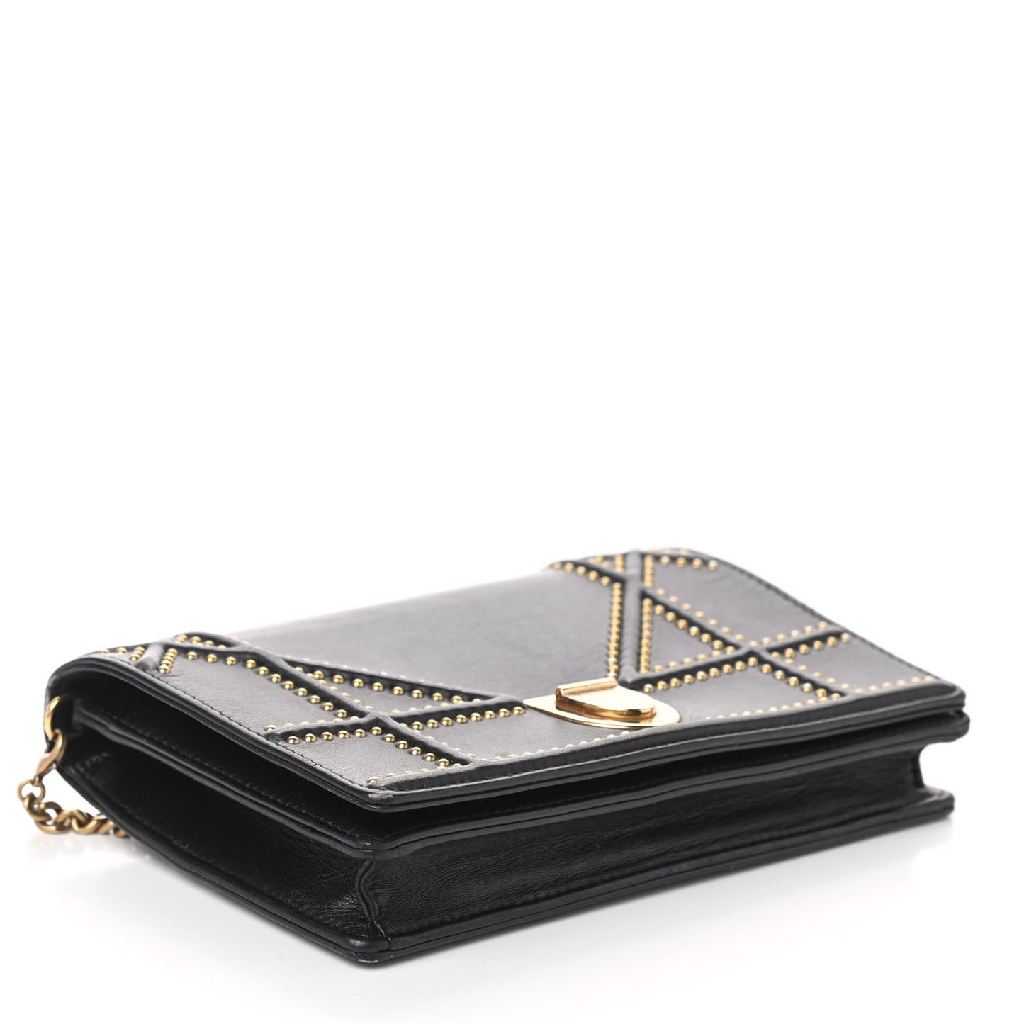 Calfskin Studded Diorama Wallet on Chain Pouch Black