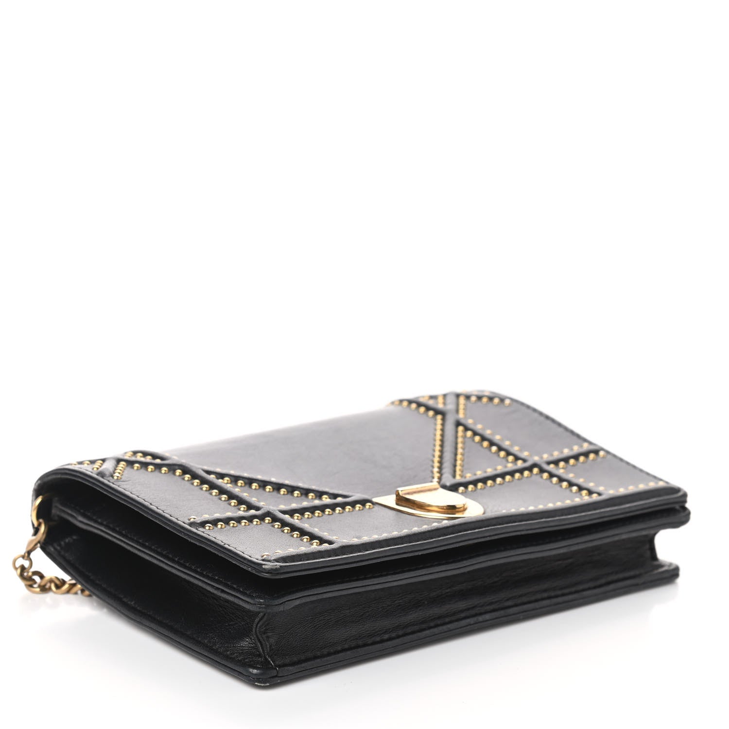 Christian Dior Calfskin Studded Diorama Wallet on Chain Pouch Black 4 of 10