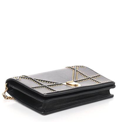Christian Dior Calfskin Studded Diorama Wallet on Chain Pouch Black 4 of 10