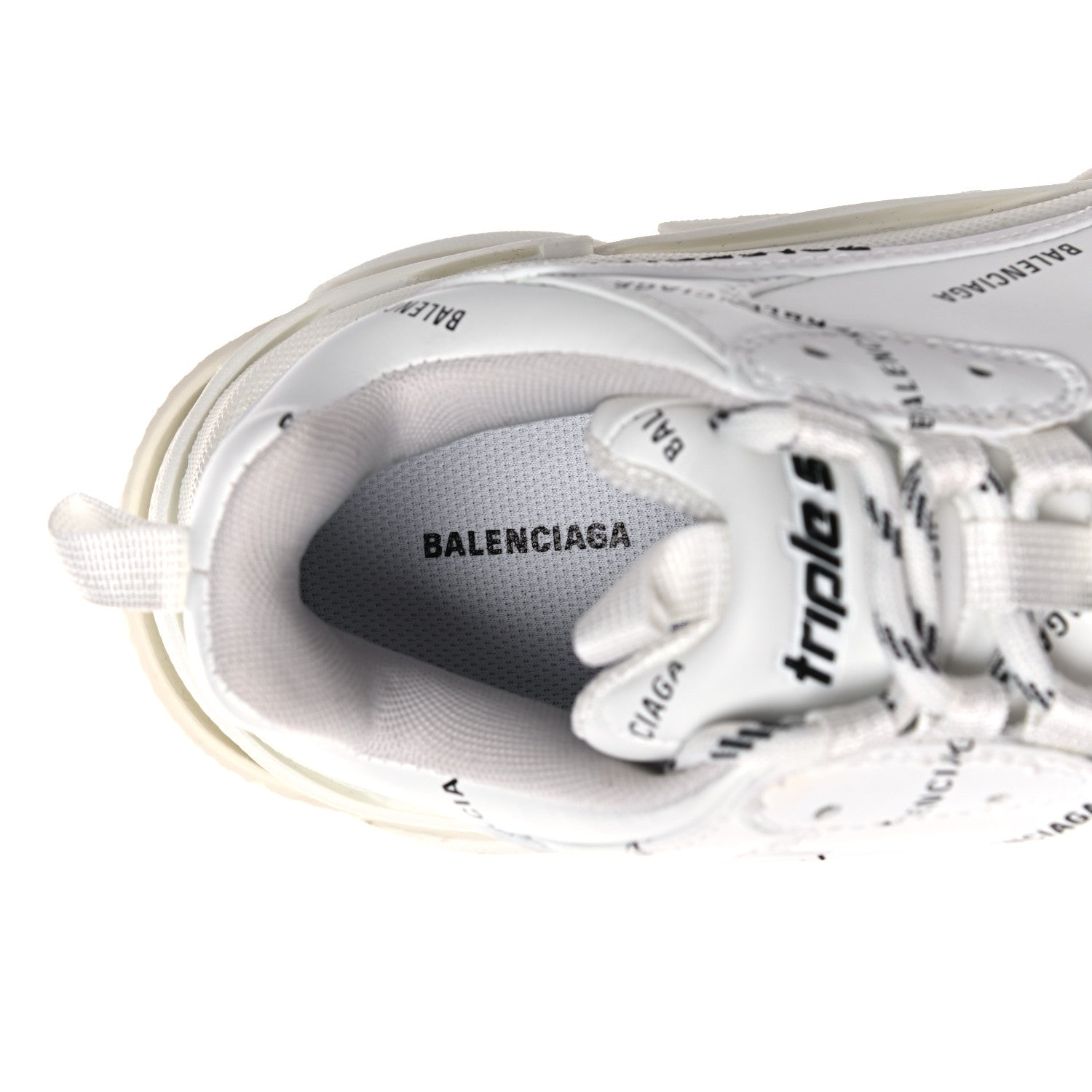 Balenciaga Technical Fabric Allover Logo Mens Triple S Sneakers 39 White Black 6 of 7