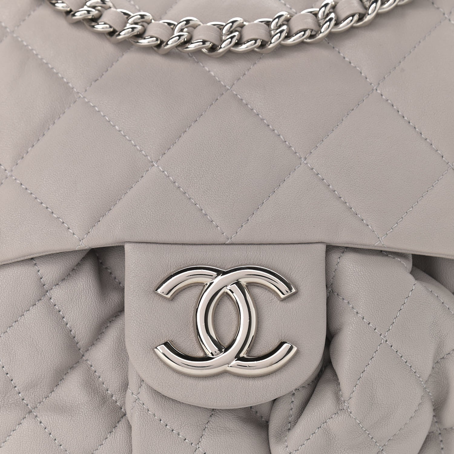Chanel Washed Lambskin Quilted Large Chain Around Flap Grey 8 of 10