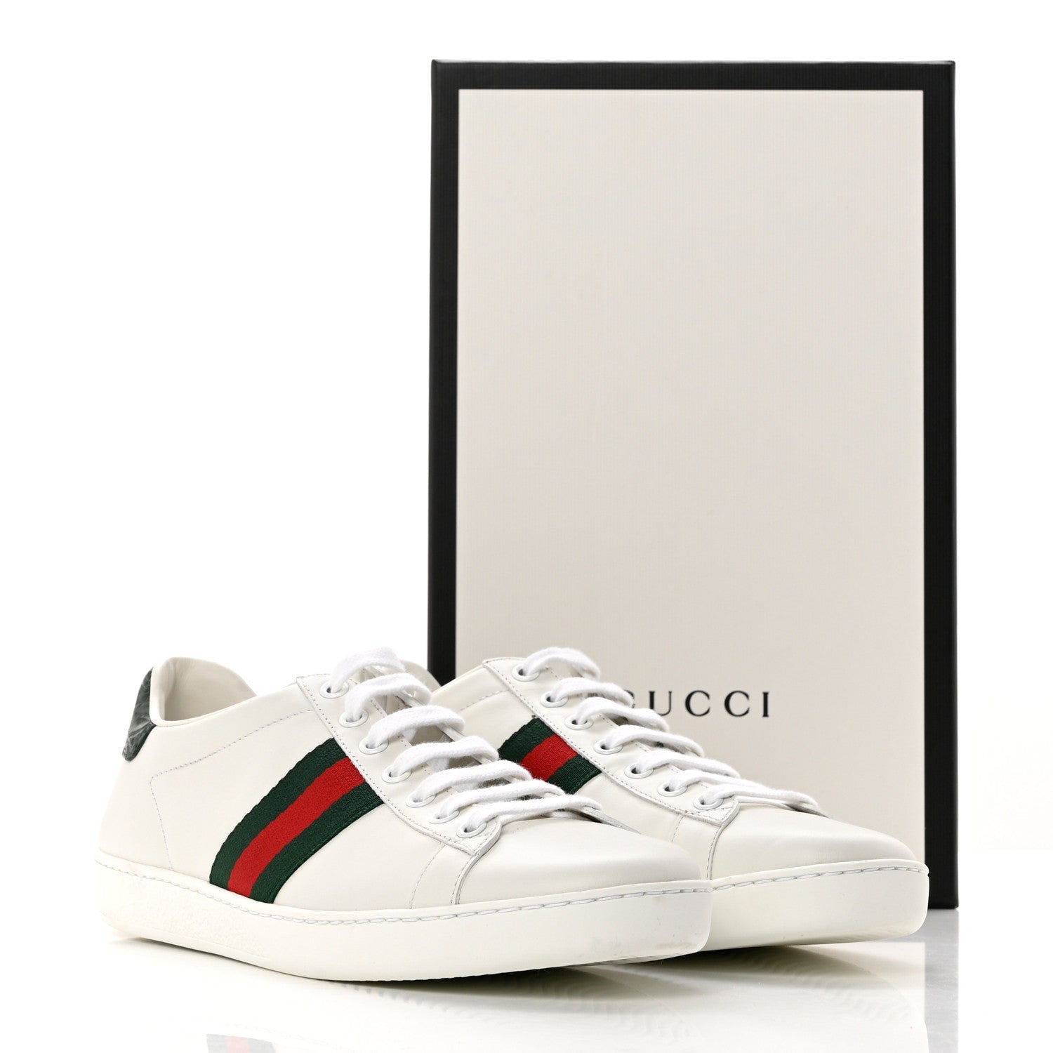 Gucci Calfskin Crocodile Web Womens Ace Sneakers 39 White Green 9 of 9