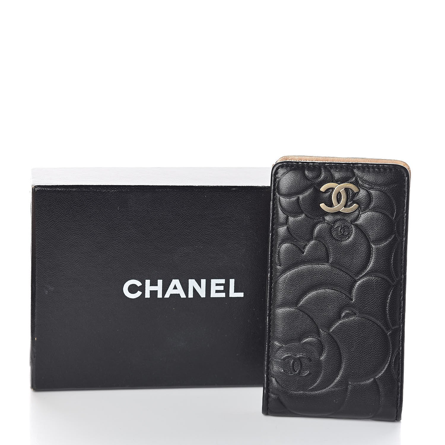 Chanel Lambskin Camellia Embossed Phone Case Black 9 of 9