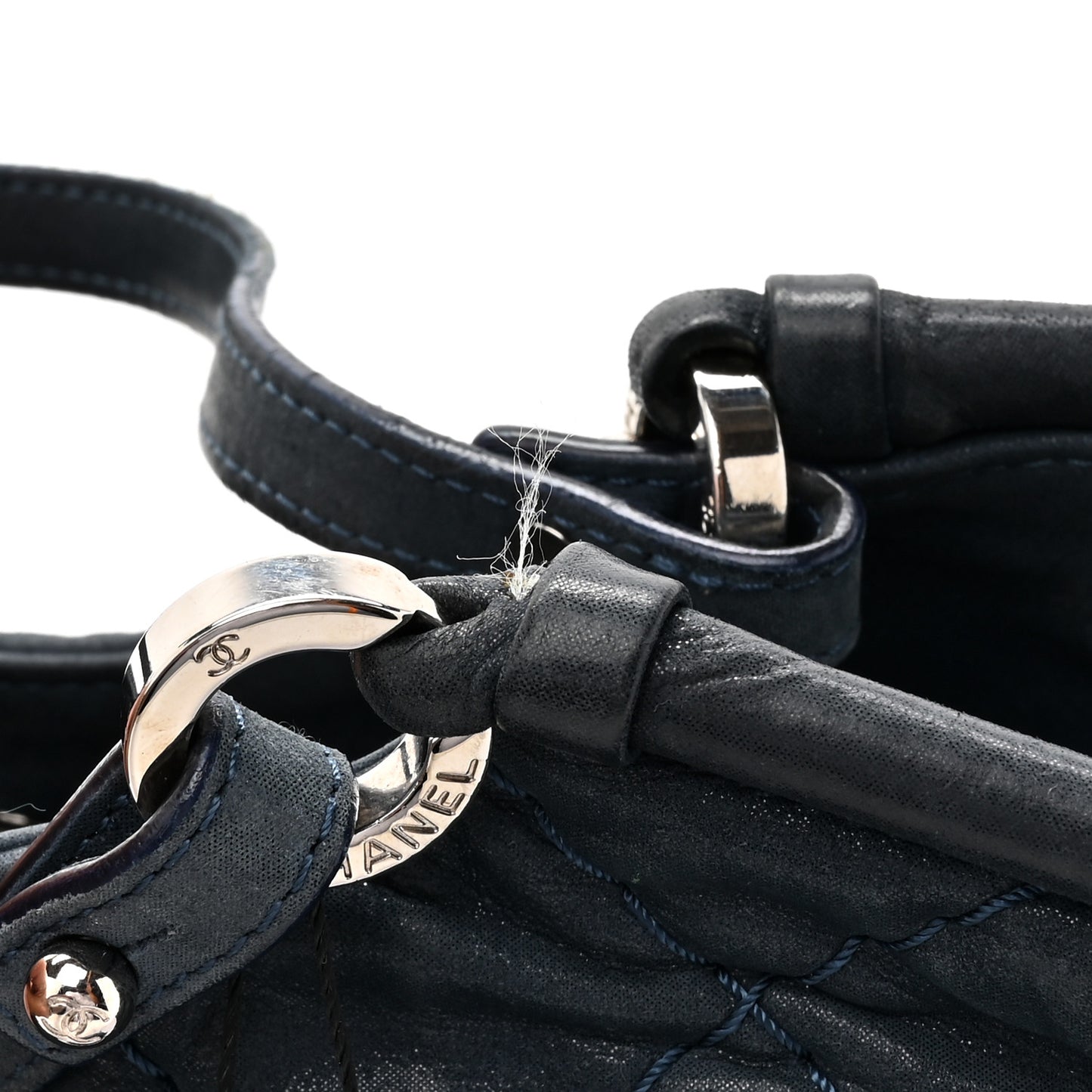 Iridescent Calfskin Quilted Small Sea Hit Tote Navy