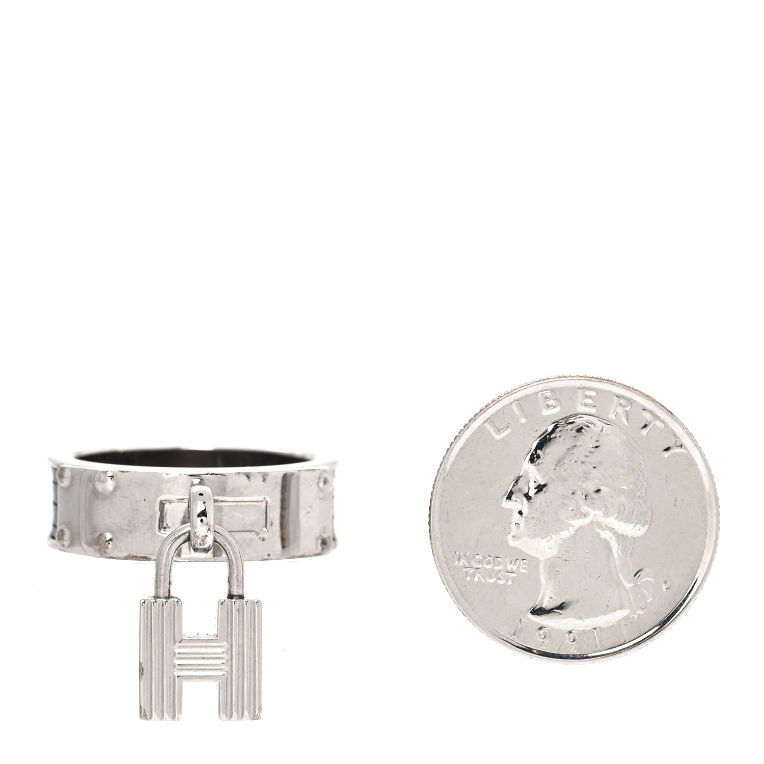 Hermes Lizard Kelly Cadena Scarf Ring Silver 2 of 6