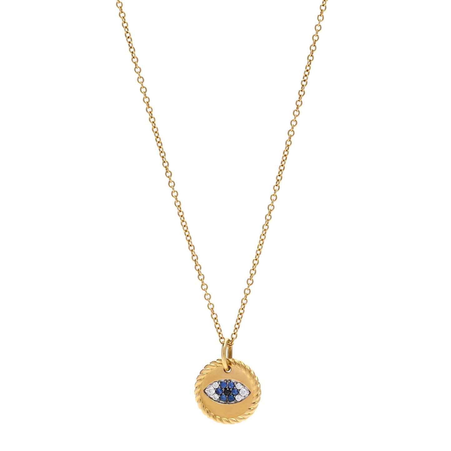 18K Yellow Gold Blue Sapphire Diamond Evil Eye Necklace