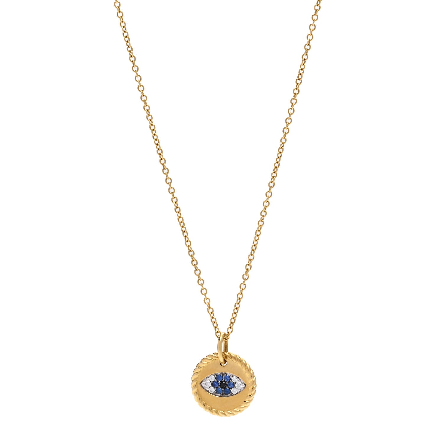 David Yurman 18K Yellow Gold Blue Sapphire Diamond Evil Eye Necklace 1 of 5