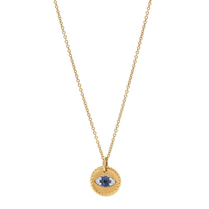 David Yurman 18K Yellow Gold Blue Sapphire Diamond Evil Eye Necklace 1 of 5