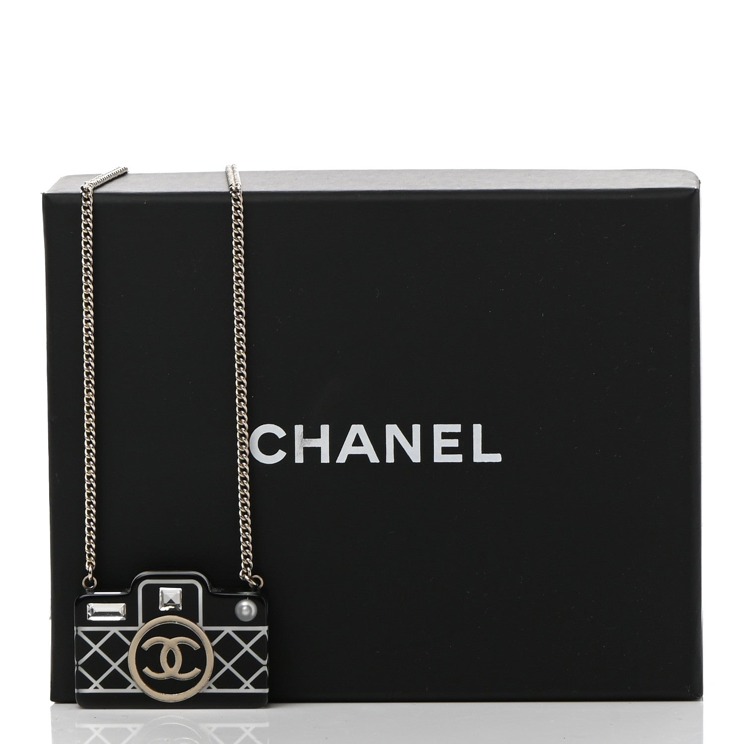 Chanel Resin Camera CC Necklace Black Gold 7 of 7