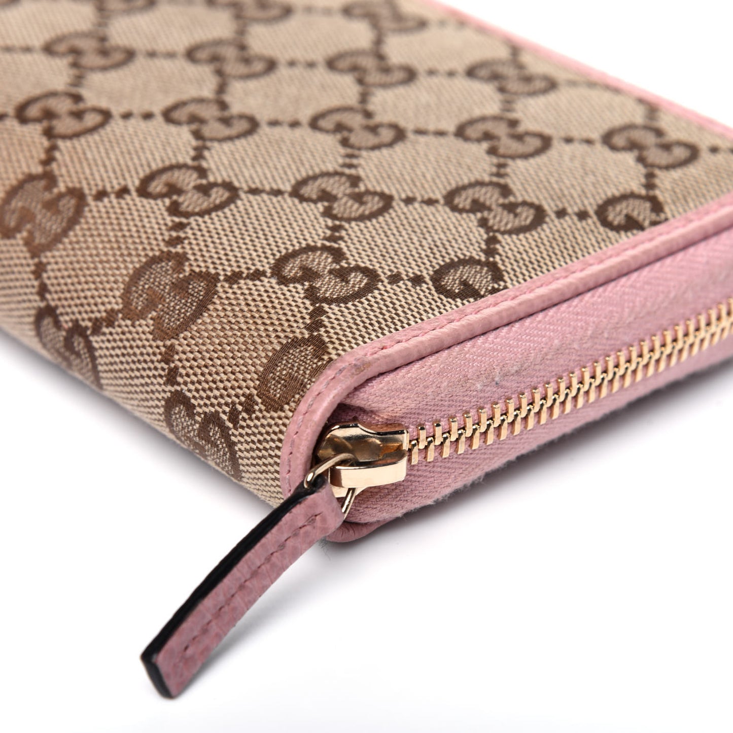 Monogram Dollar Calfskin Zip Around Compact Wallet Beige Ebony Soft Pink