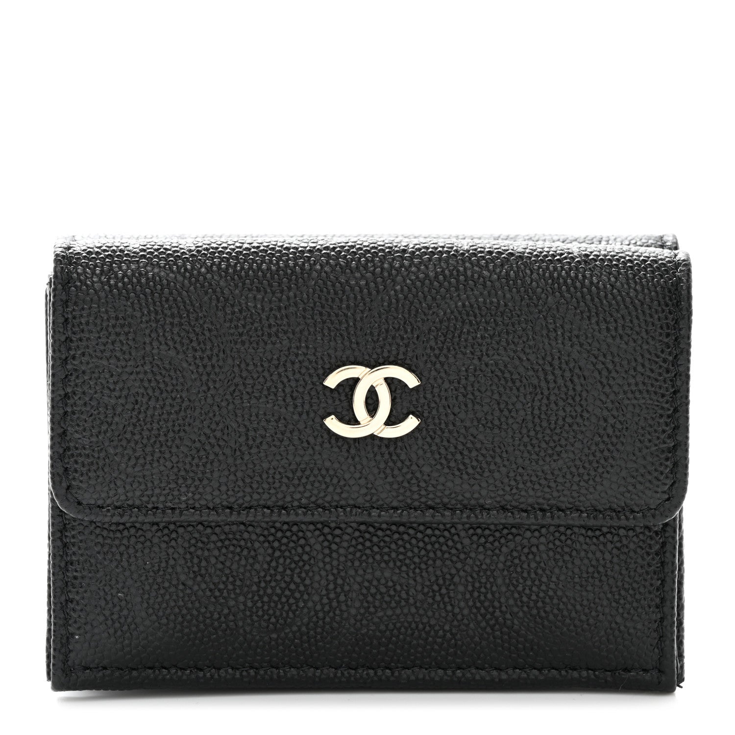 Chanel Caviar Camellia Embossed Compact Wallet Black 1 of 8
