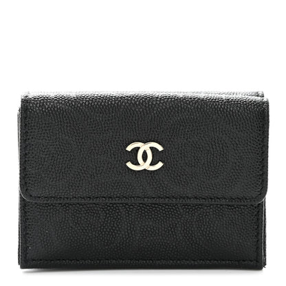 Chanel Caviar Camellia Embossed Compact Wallet Black 1 of 8