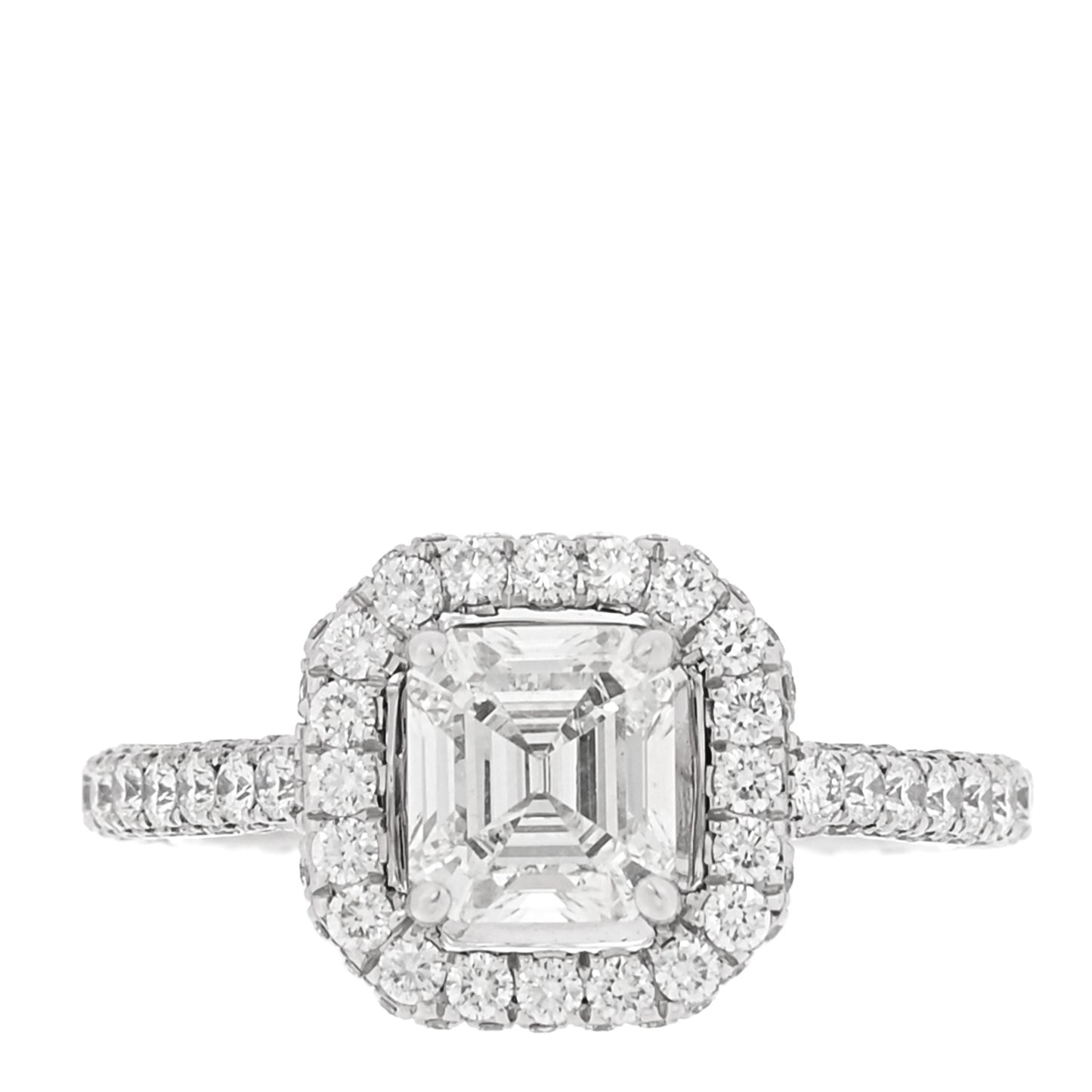 18K White Gold Diamond .96ct Asscher Cut Pave Engagement Ring 45 3.5
