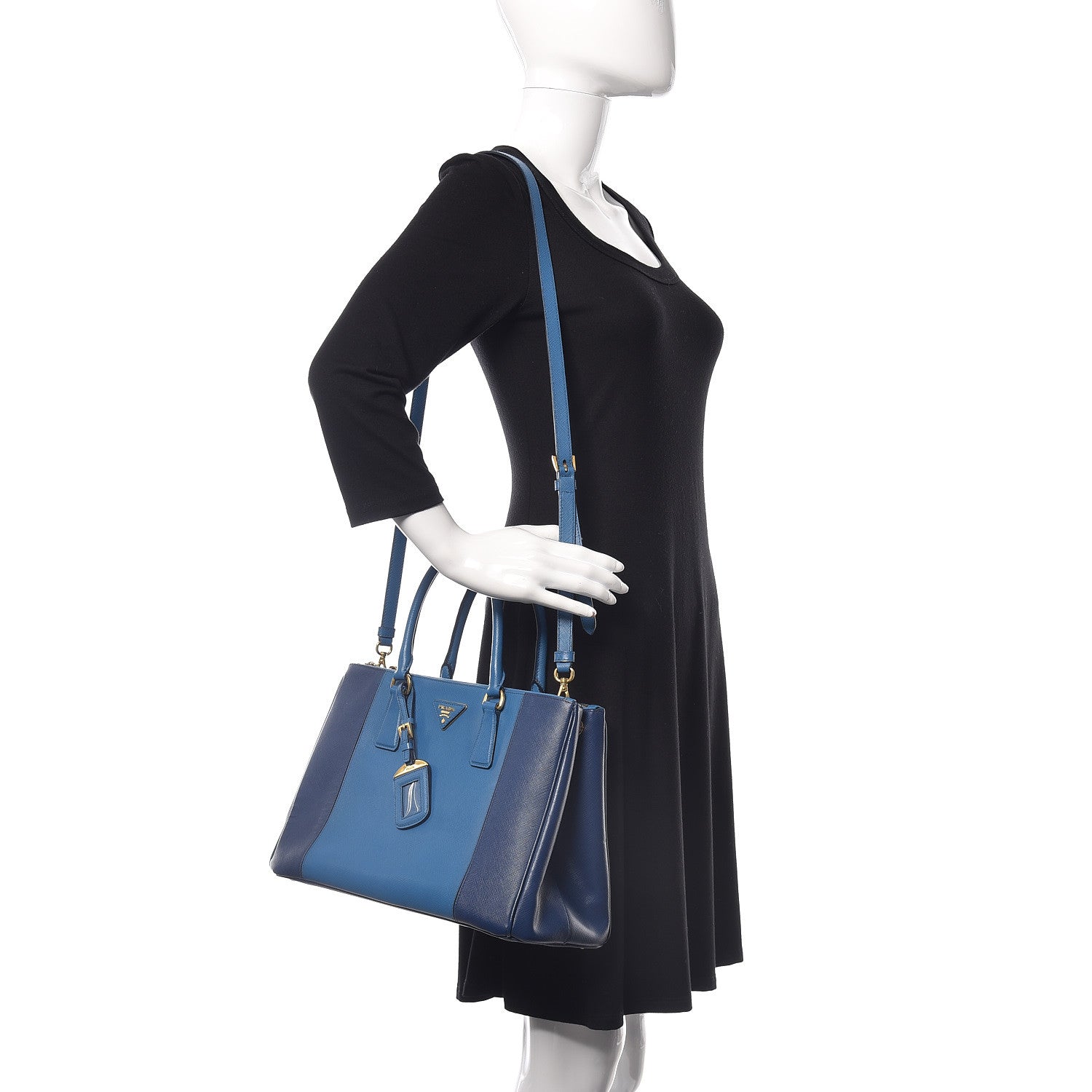 Prada Saffiano Lux Colorblock Medium Galleria Double Zip Tote Bluette Cobalto 2 of 13