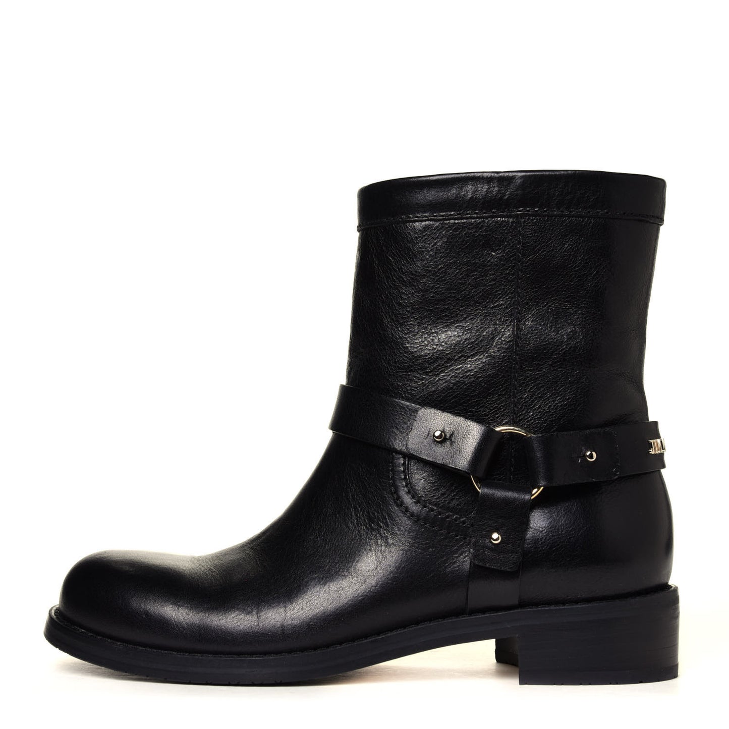 Shiny Calfskin Dixi Low Moto Boots 37.5 Black