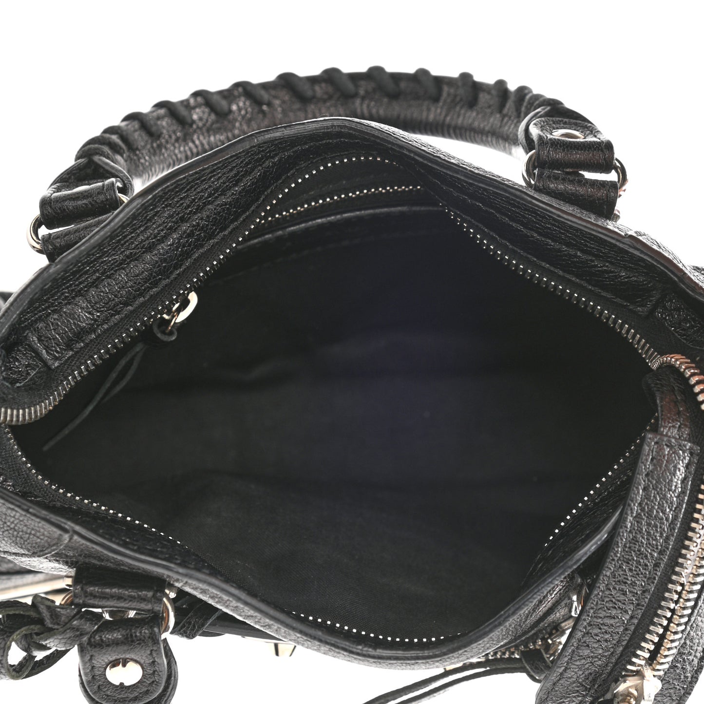 Chevre Silver Metallic Edge Hardware Mini City Black