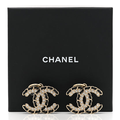 Chanel Crystal Lambskin Chain CC Vintage Allure Stud Earrings Black Gold 5 of 5