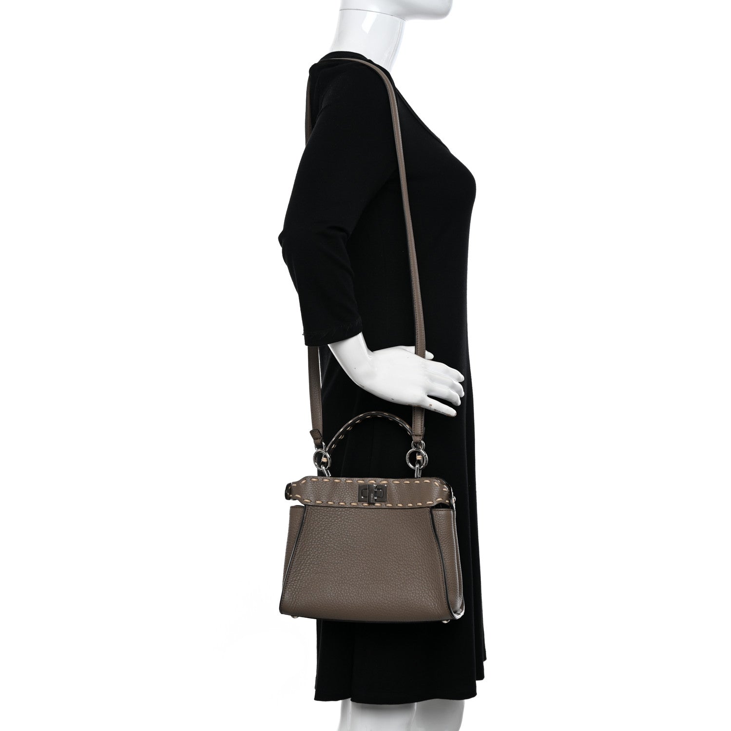 Fendi Vitello Granato Camoscio Macro Stitching Selleria Mini Peekaboo Iconic Satchel Tartufo 2 of 11