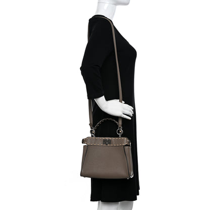 Fendi Vitello Granato Camoscio Macro Stitching Selleria Mini Peekaboo Iconic Satchel Tartufo 2 of 11