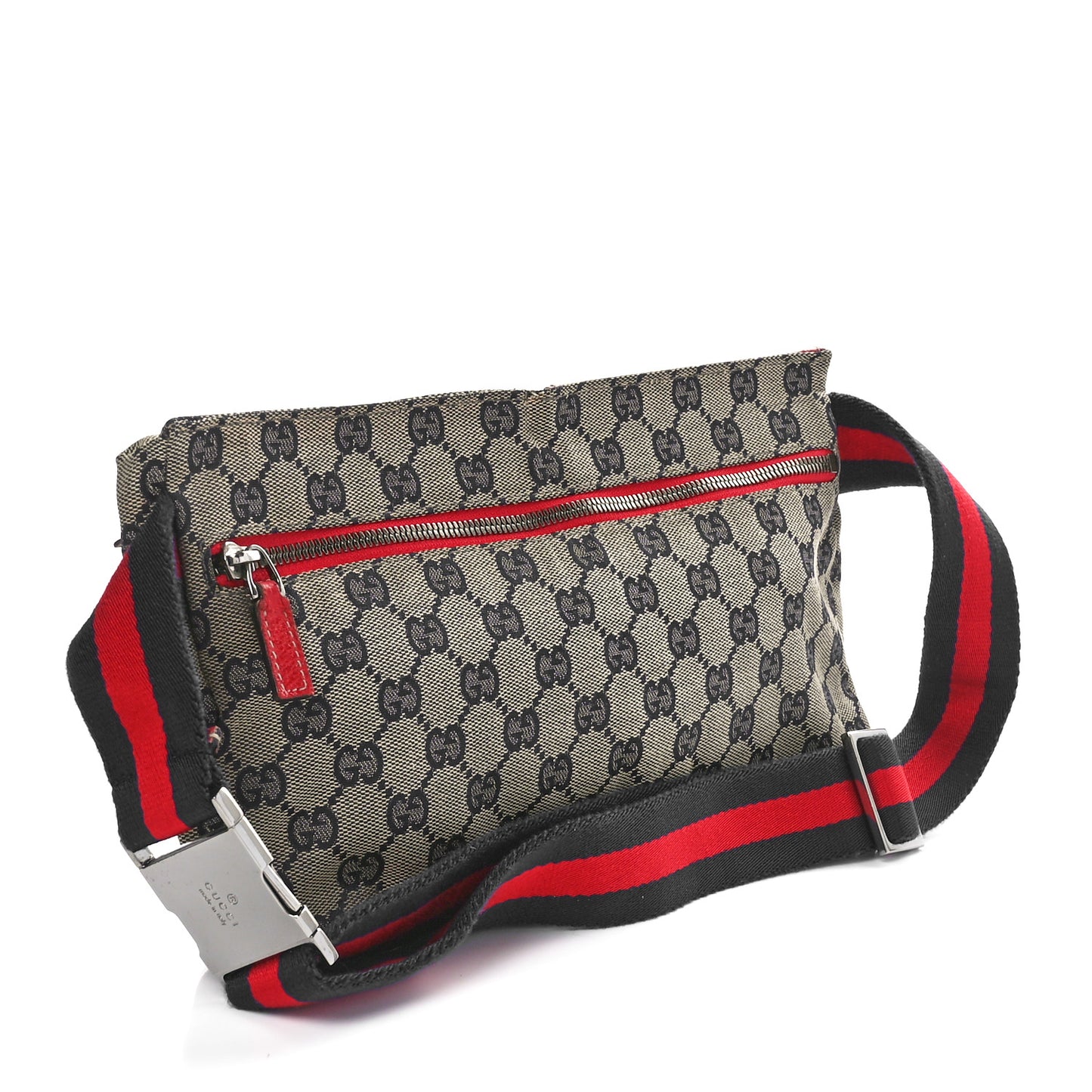 GG Monogram Web Double Pocket Belt Bag Navy Red