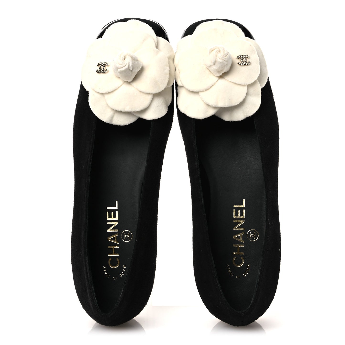 Suede Patent Cap Toe Camellia Ballerina Flats 37.5 Black White