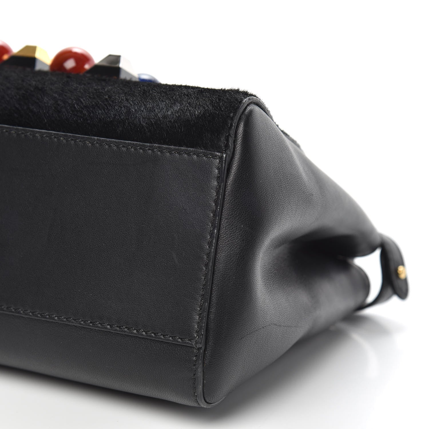 Fendi Pony Hair Studded Mini Peekaboo Iconic Satchel Black 10 of 11