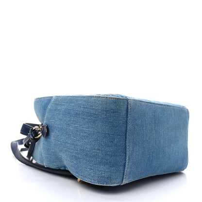 Gucci Kura Denim Matelasse Cubic Pearl Studded GG Marmont Dome Backpack Blue 4 of 11