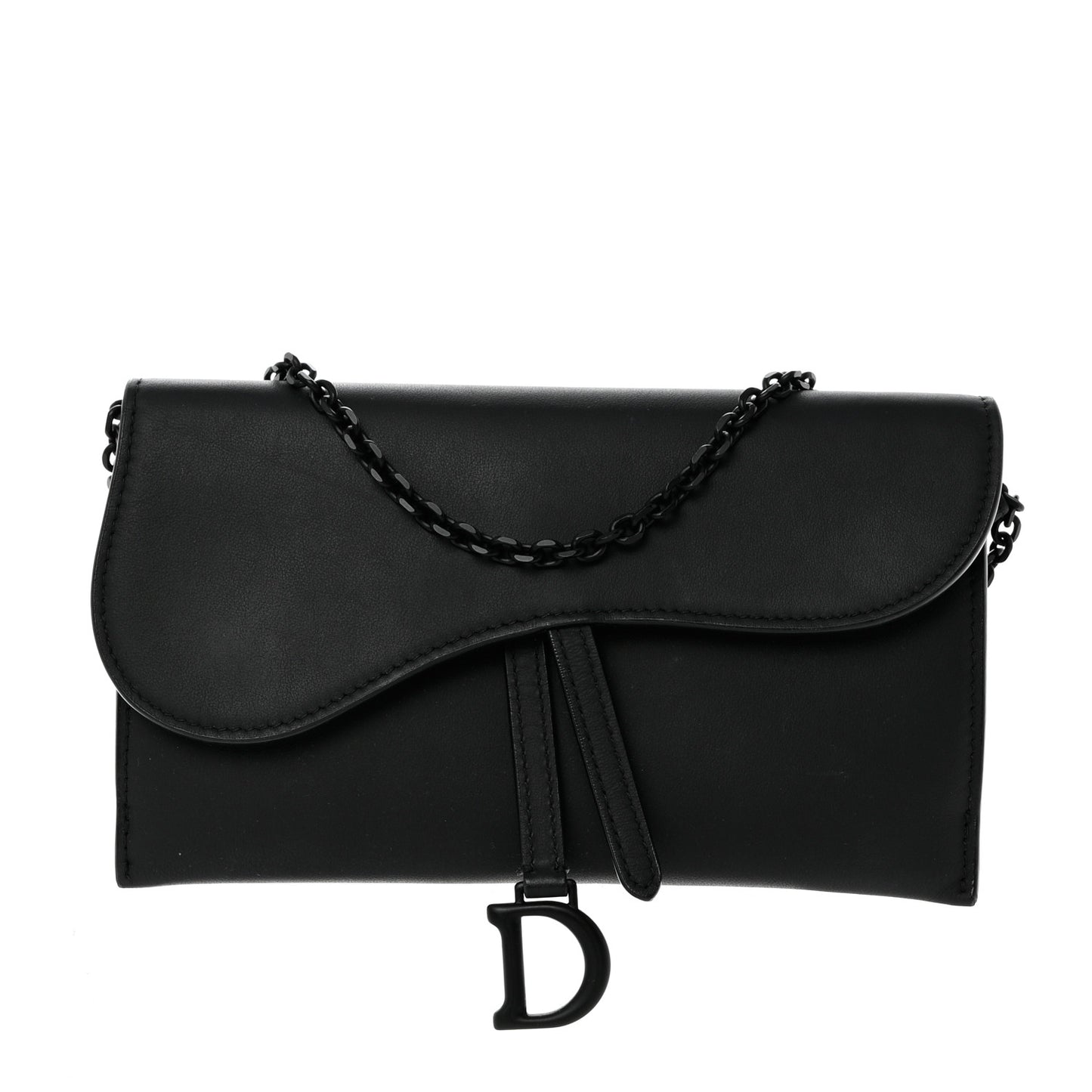 Ultra Matte Calfskin Saddle Chain Wallet Pouch Black