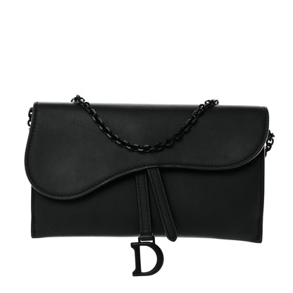 Christian Dior Ultra Matte Calfskin Saddle Chain Wallet Pouch Black 1 of 12