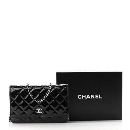 Chanel Patent Quilted Wallet On Chain WOC Black 13 of 13