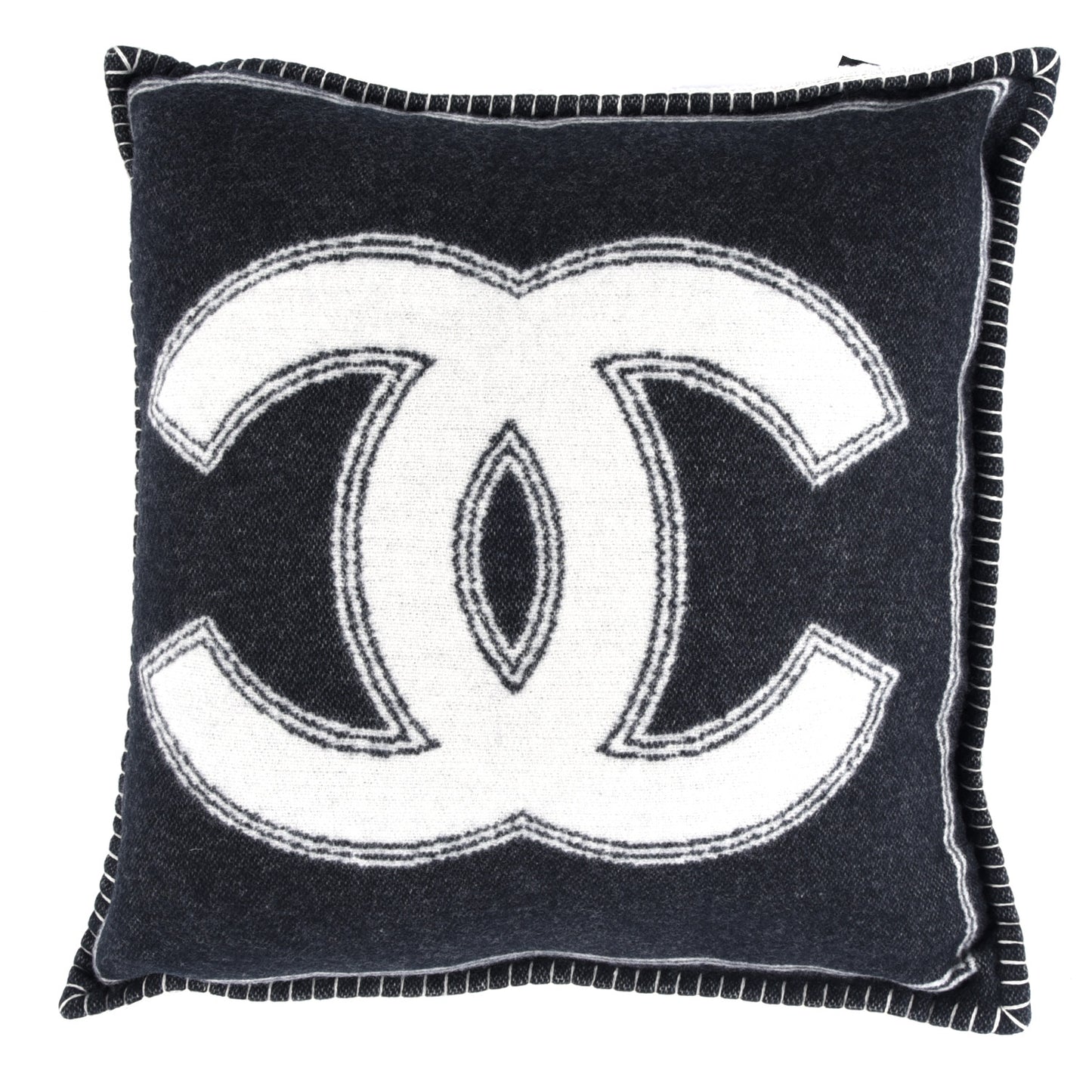 Merino Wool Cashmere CC Pillow Black White